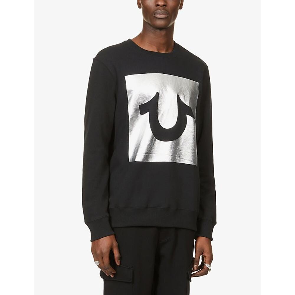 True Religion Men's Metallic Logo-Print Cotton Jersey Crew Sweatshirt Size M